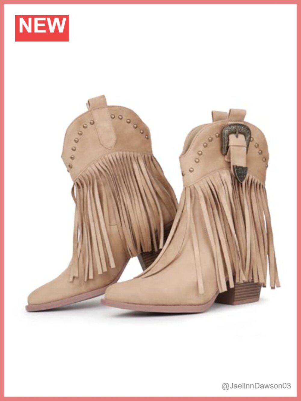 Hawkwell Suede Fringe Studded Snip Toe Western Ankle Booties